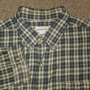 Carhartt Heavyweight Flannel Plaid Button Up Shirt Mens 2XL Olive Long Sleeve